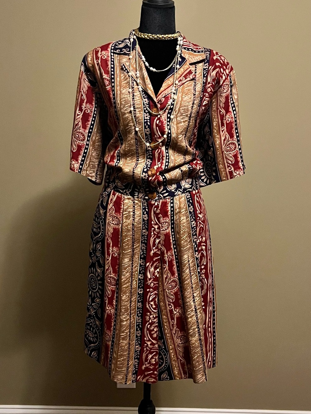 August Max Red, Tan & Navy Striped Button Romper